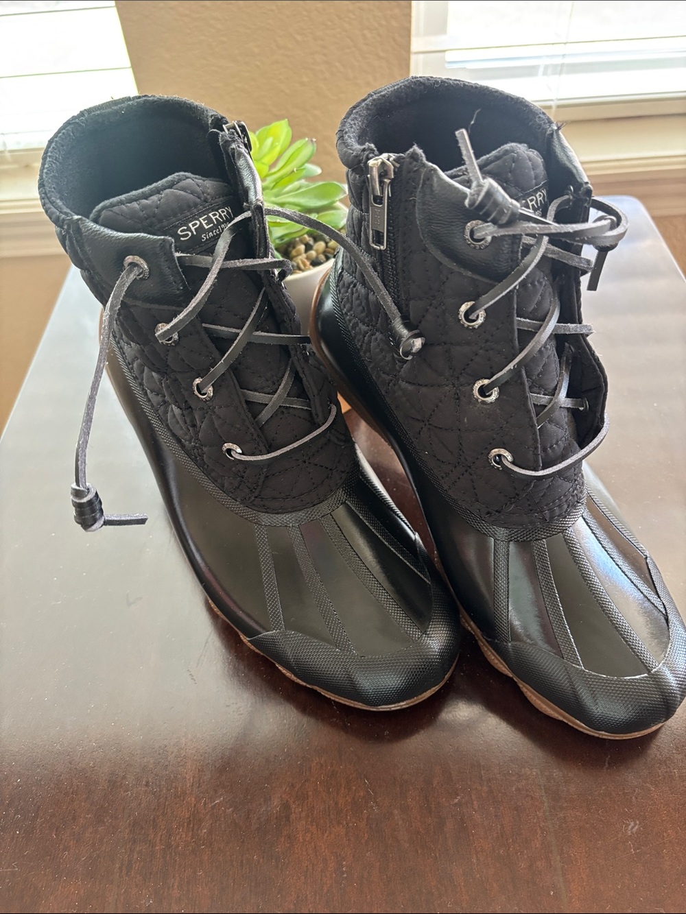 Sperry Black Quilted Waterproof Duck Boots